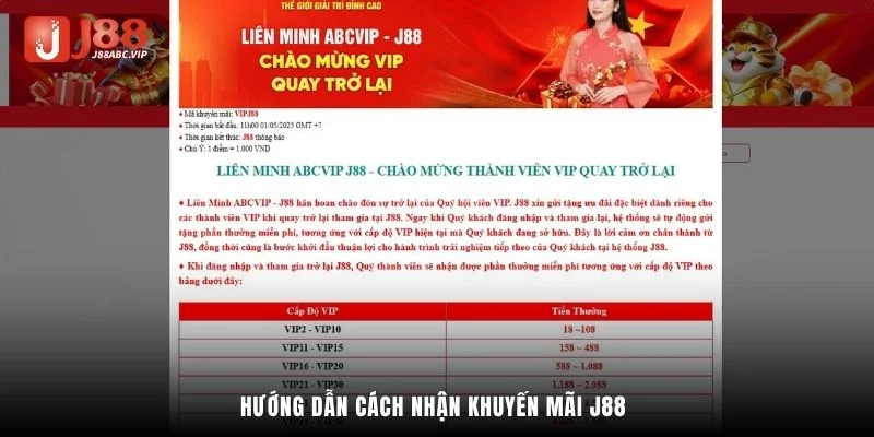Hướng dẫn cách nhận khuyến mãi J88