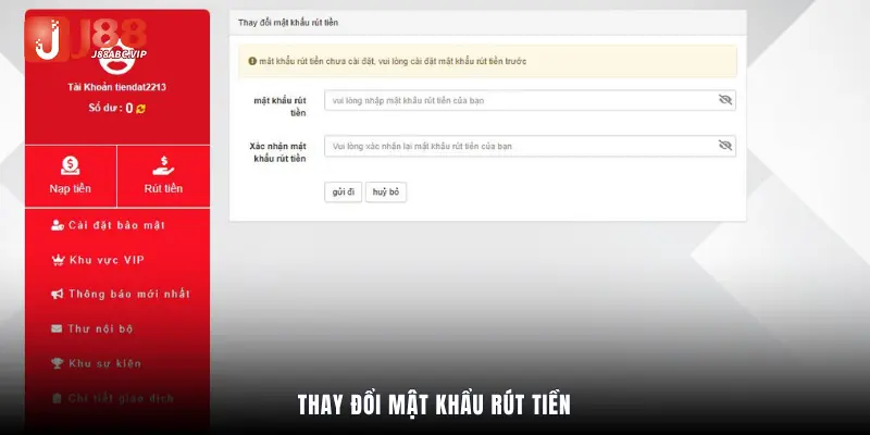 Thay đổi mật khẩu rút tiền